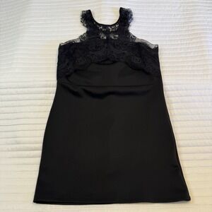 Charlotte Russe Black Lace High Neck Halter Mini Dress XL Sleeveless Cocktail